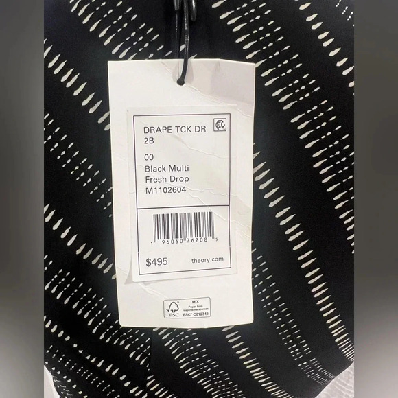 Theory 100% Silk Fresh Draped Tuck Dress - Black and White Midi Dress ๐ Size 00 - Picture 14 of 15